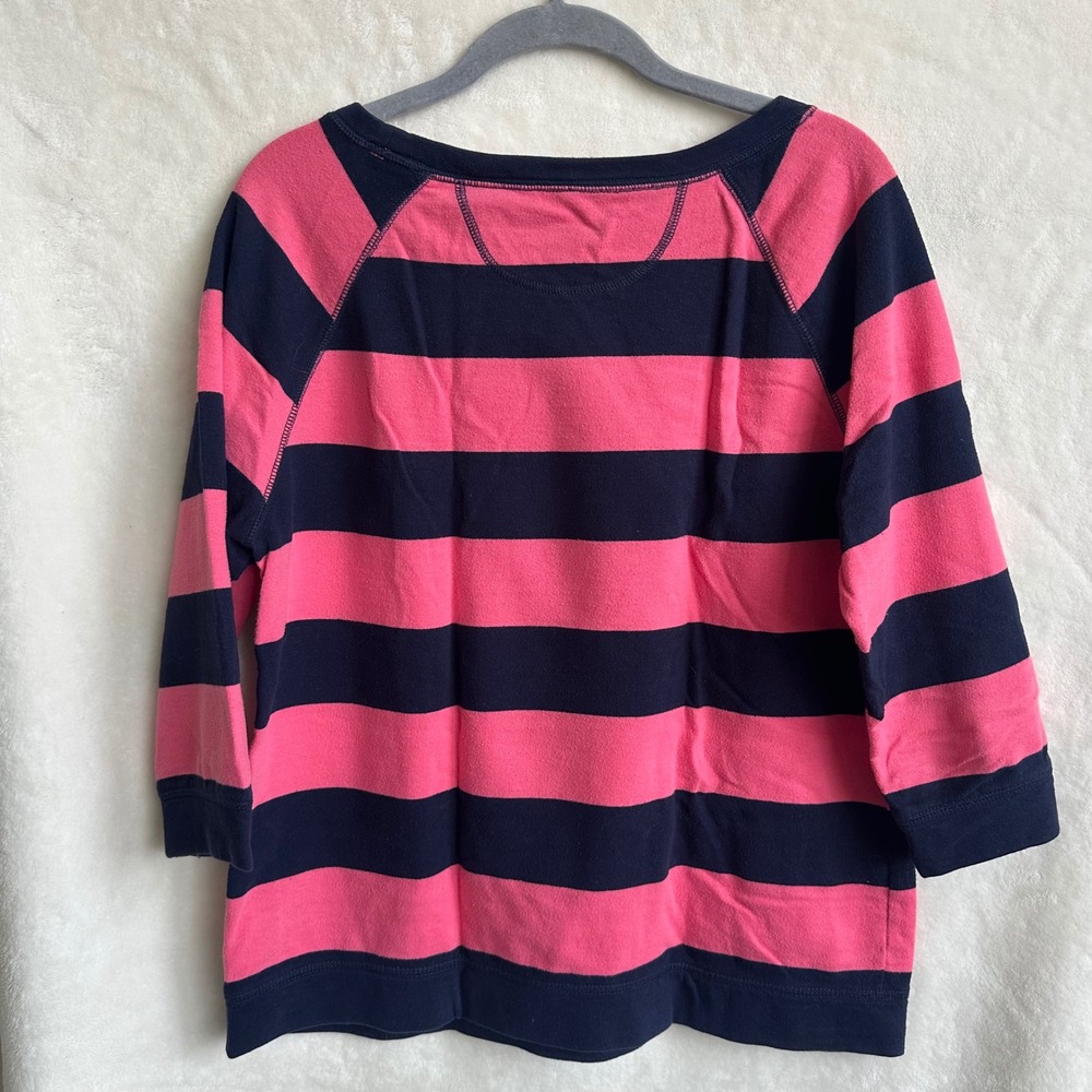 Merona Navy‎ Blue Coral Pink Striped Crewneck 3/4 Sleeve Sweatshirt Size Large - Picture 3 of 5